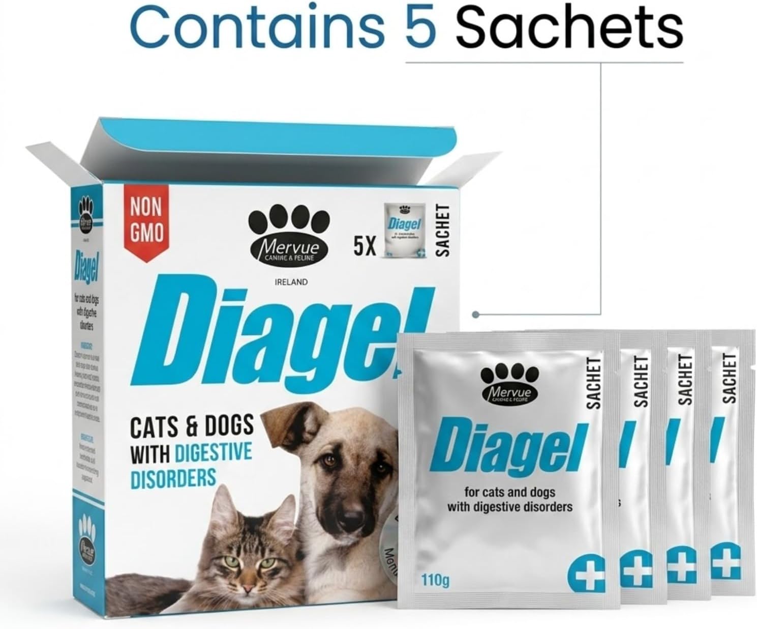 Mervue Diagel Probiotic Gel Sachets for Cats & Dogs, 5-Pack Digestive Aid 3 Mervue Diagel