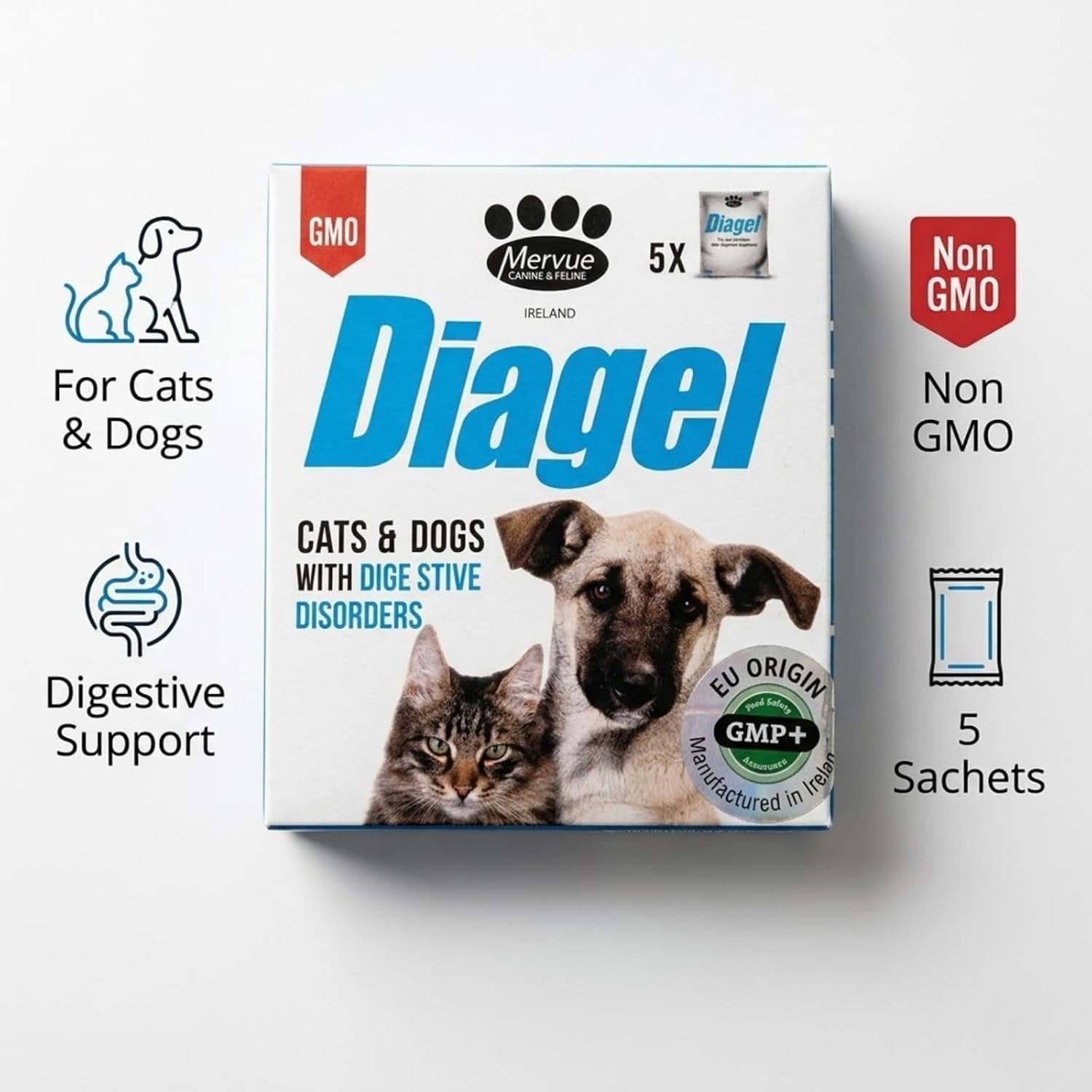 Mervue Diagel Probiotic Gel Sachets for Cats & Dogs, 5-Pack Digestive Aid 4 Mervue Diagel