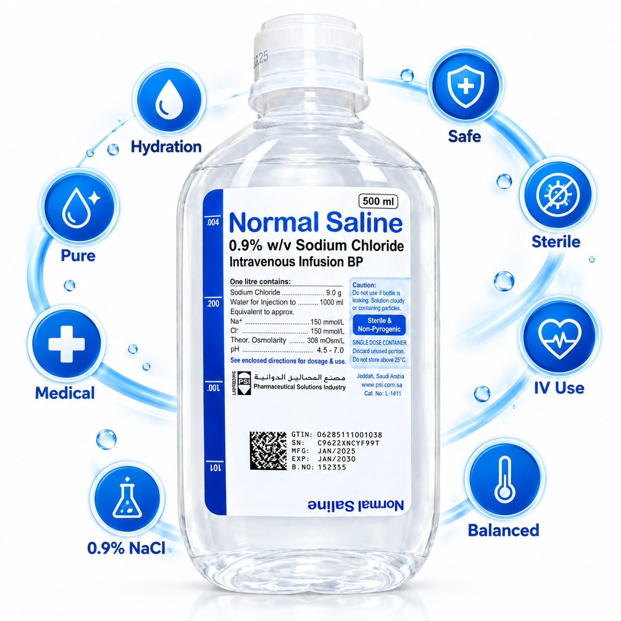 Ultimate Normal Saline 0.9% Sodium Chloride IV Infusion 500ml – Sterile Intravenous Solution 4 Normal Saline